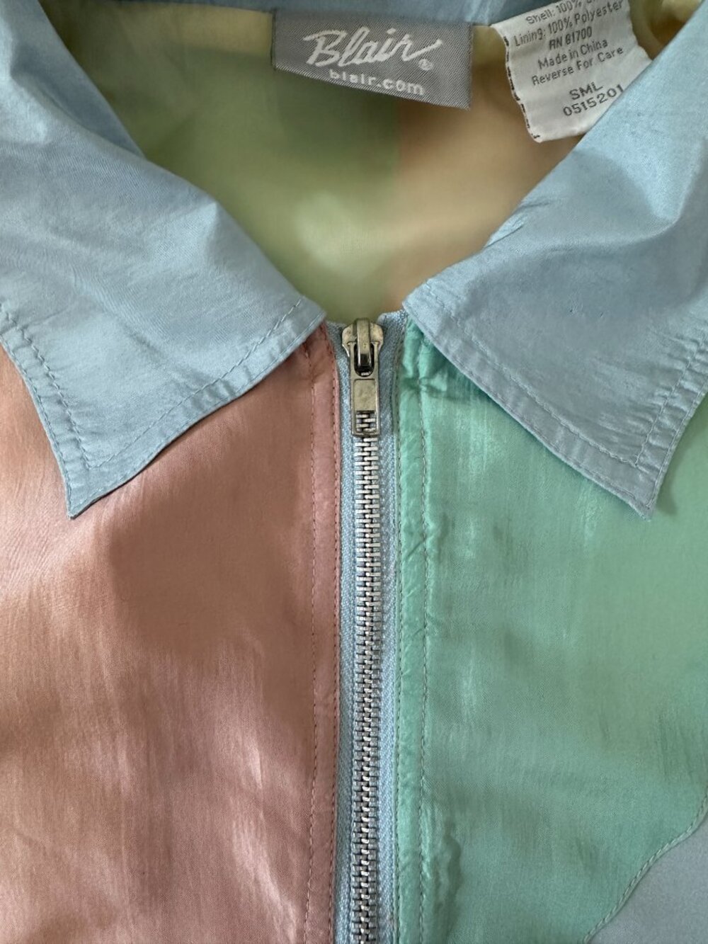 Vintage 80s Blair 100% Silk Pastel Color Block Bomber Jacket Oversized Small - Picture 4 of 14